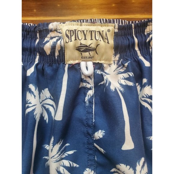 Spicy Tuna Men's Swim Trunks Shorts Palm Trees L Drawstring Waist Beach Summer - Picture 3 of 7